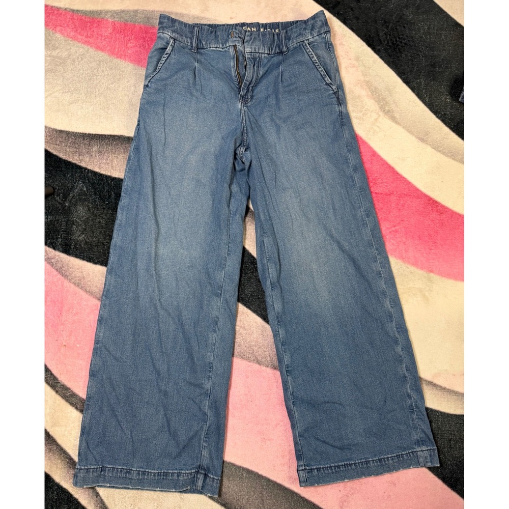 American Eagle Wide Leg Denim Pants Womens 0 Short Blue Cotton Linen Stretch